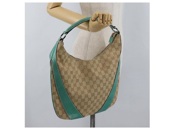 Borsa a Spalla GG Canvas Gucci Beige Verde Menta Argento 124357 Auth BA11129 - vista 22