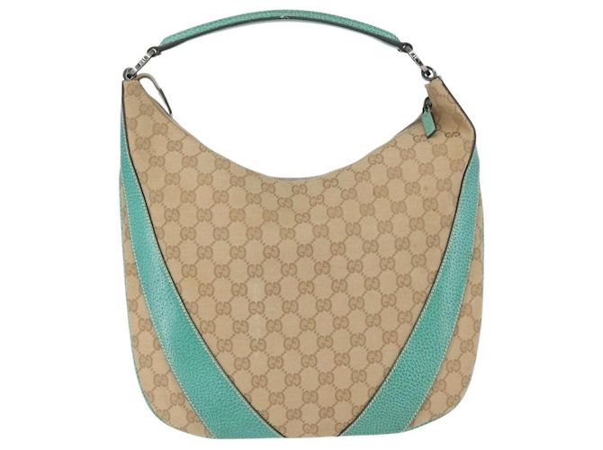 Borsa a Spalla GG Canvas Gucci Beige Verde Menta Argento 124357 Auth BA11129 - vista 3