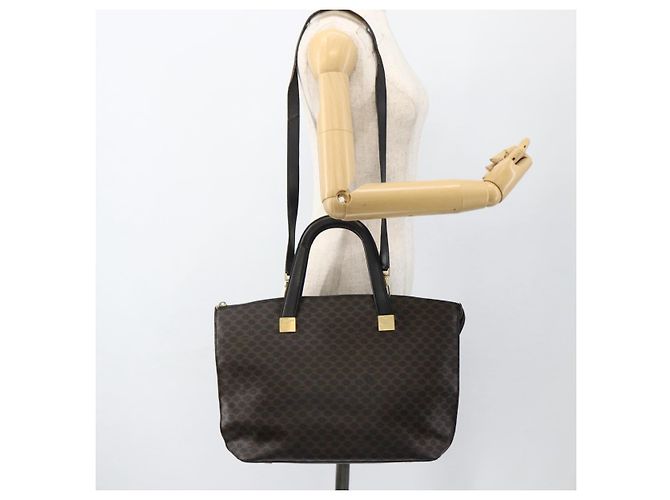 Céline Borsa a mano in tela Macadam CELINE in pelle PVC 2 in 1 nera e oro Auth ARZ366 Nero D'oro - vista 27