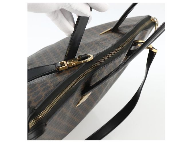 Céline Borsa a mano in tela Macadam CELINE in pelle PVC 2 in 1 nera e oro Auth ARZ366 Nero D'oro - vista 7