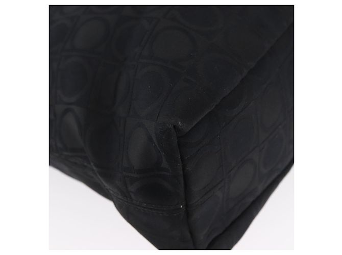 Bolso Tote Gancini de lona y cuero negro plateado Salvatore Ferragamo Auth BA11046 - vista 12