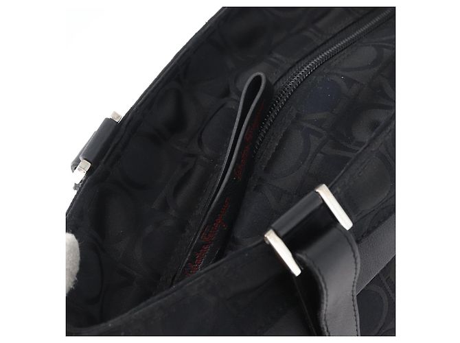 Bolso Tote Gancini de lona y cuero negro plateado Salvatore Ferragamo Auth BA11046 - vista 14