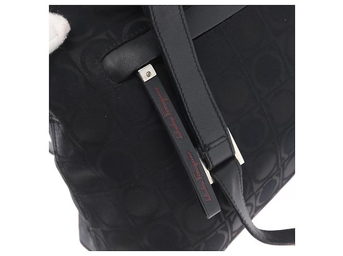 Bolso Tote Gancini de lona y cuero negro plateado Salvatore Ferragamo Auth BA11046 - vista 15