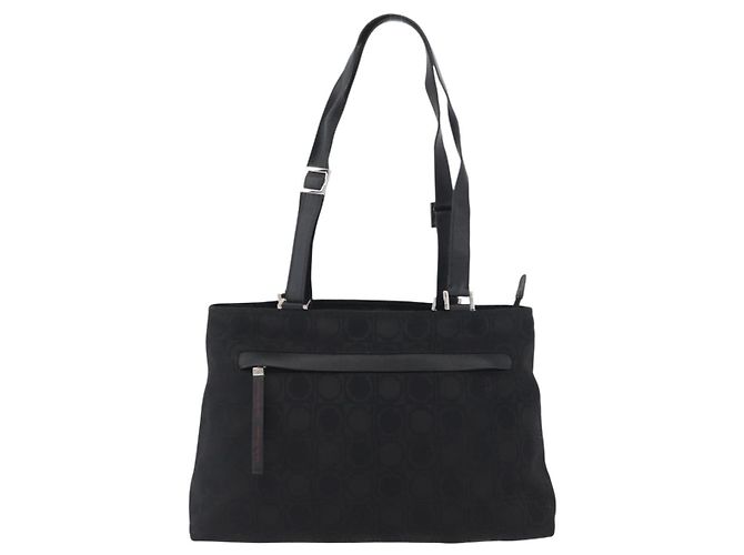 Bolso Tote Gancini de lona y cuero negro plateado Salvatore Ferragamo Auth BA11046 - vista 2