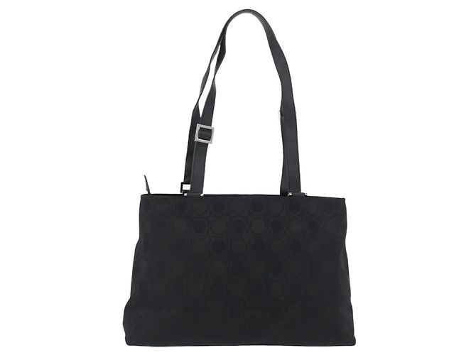 Bolso Tote Gancini de lona y cuero negro plateado Salvatore Ferragamo Auth BA11046 - vista 3