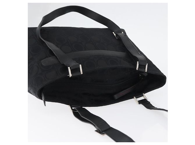 Bolso Tote Gancini de lona y cuero negro plateado Salvatore Ferragamo Auth BA11046 - vista 6