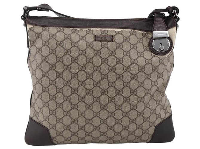 Borsa a Spalla GG Supreme in PVC Beige e Argento di GUCCI 148476 Auth ka2706 - vista 2