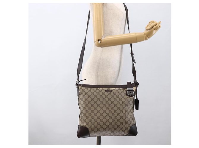 Borsa a Spalla GG Supreme in PVC Beige e Argento di GUCCI 148476 Auth ka2706 - vista 23
