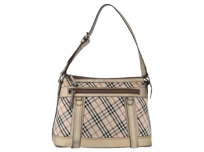 Borsa a Spalla Nova Check in Tela Beige e Argento Autentica BURBERRY 172803 - vista 2