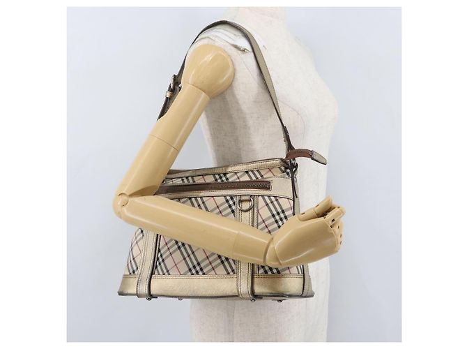 Borsa a Spalla Nova Check in Tela Beige e Argento Autentica BURBERRY 172803 - vista 24