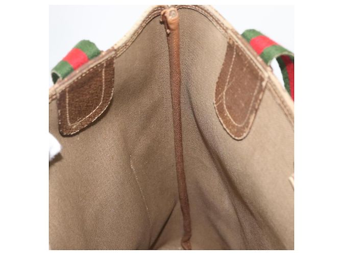 Borsa tote Gucci GG Supreme Web Sherry Line in PVC beige e oro 39 02 003 Auth fm5189 - vista 19