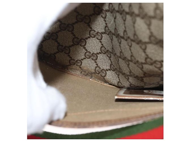 Borsa tote Gucci GG Supreme Web Sherry Line in PVC beige e oro 39 02 003 Auth fm5189 - vista 20