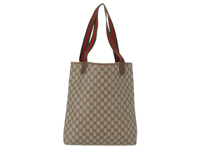 Borsa tote Gucci GG Supreme Web Sherry Line in PVC beige e oro 39 02 003 Auth fm5189 - vista 3