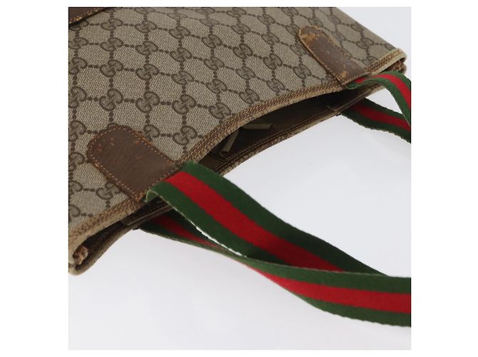 Borsa tote Gucci GG Supreme Web Sherry Line in PVC beige e oro 39 02 003 Auth fm5189 - vista 6