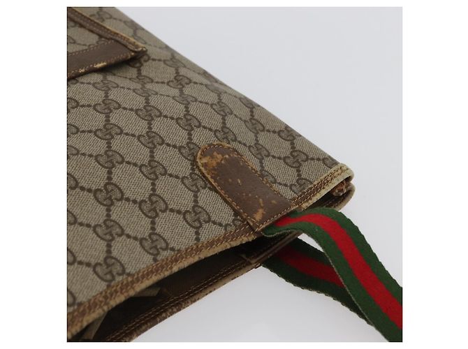 Borsa tote Gucci GG Supreme Web Sherry Line in PVC beige e oro 39 02 003 Auth fm5189 - vista 7