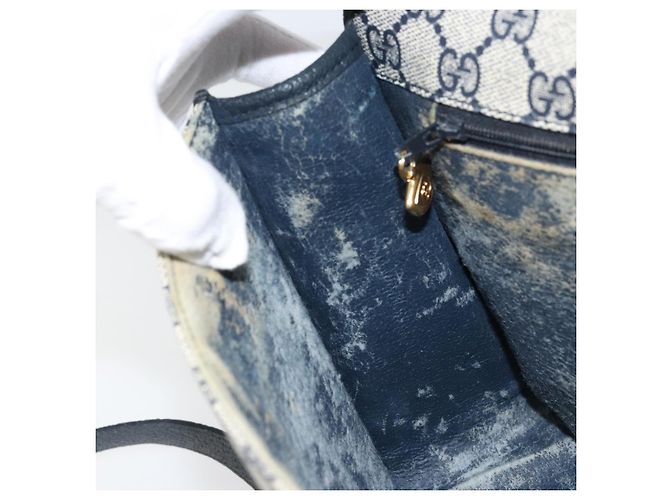 Gucci Borsa a Spalla GG Supreme PVC Navy Gold 001 116 0847 Auth ARZ232 D'oro Blu navy - vista 19