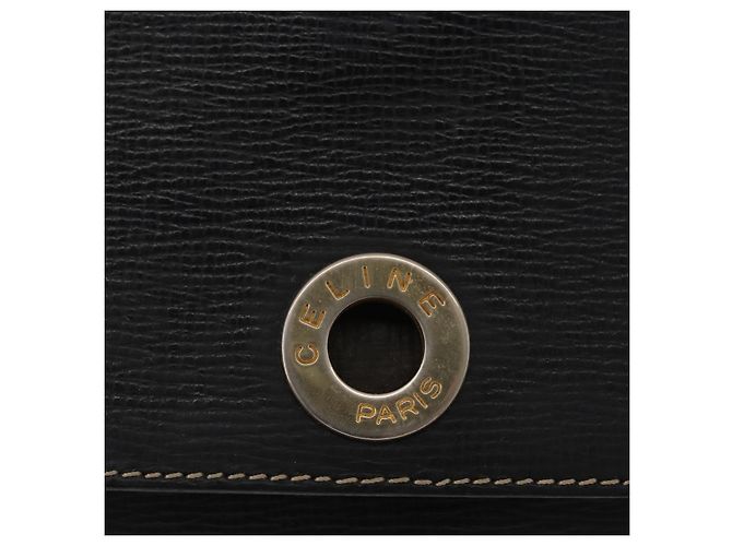 Sac à épaule CÉLINE Circle en cuir noir et or Auth fm5181 Doré - vue 14