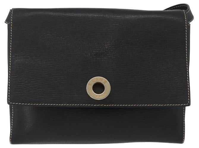 Sac à épaule CÉLINE Circle en cuir noir et or Auth fm5181 Doré - vue 2