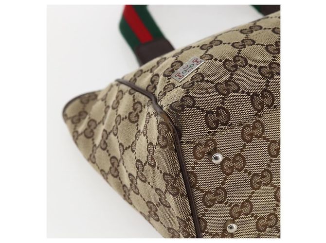 GUCCI GG Canvas Web Sherry Line Tote Bag Beige Rot Grün 145810 Auth gh1862 - Ansicht 11