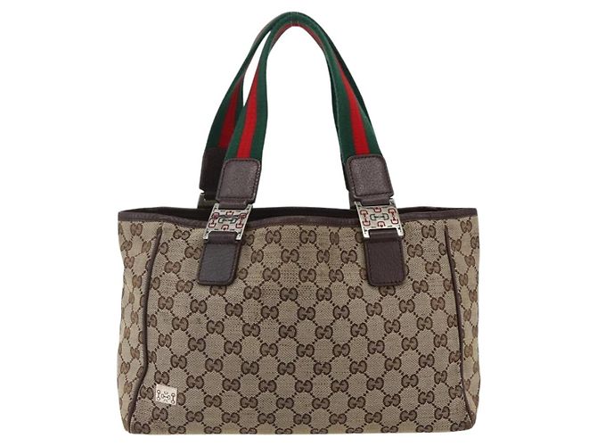 GUCCI GG Canvas Web Sherry Line Tote Bag Beige Rot Grün 145810 Auth gh1862 - Ansicht 2
