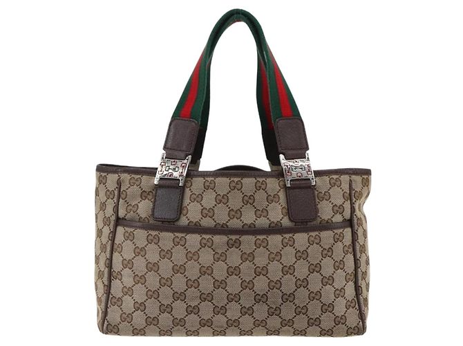GUCCI GG Canvas Web Sherry Line Tote Bag Beige Rot Grün 145810 Auth gh1862 - Ansicht 3