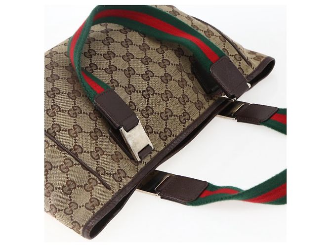 GUCCI GG Canvas Web Sherry Line Tote Bag Beige Rot Grün 145810 Auth gh1862 - Ansicht 6