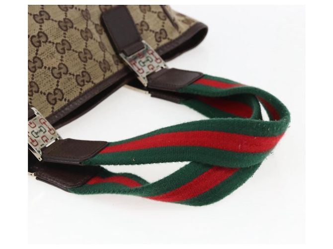 GUCCI GG Canvas Web Sherry Line Tote Bag Beige Rot Grün 145810 Auth gh1862 - Ansicht 7
