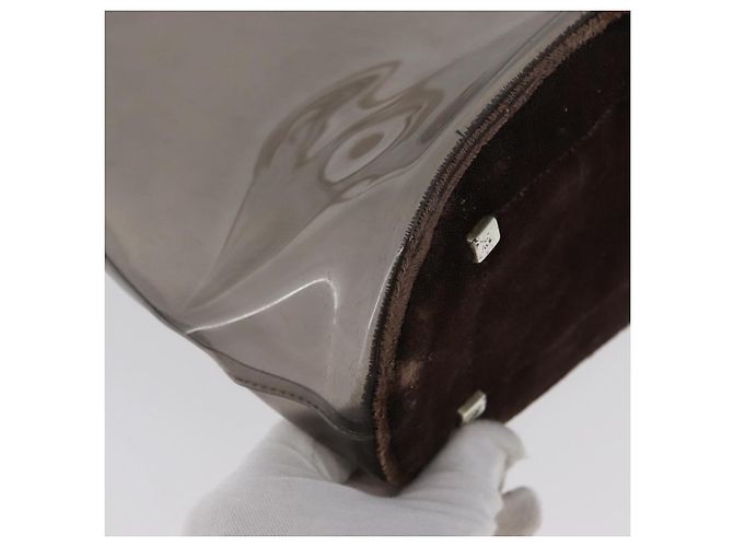 Borsa Tote PRADA Velluto Vinile Marrone Auth 173602 - vista 10