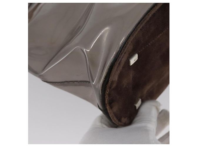 Borsa Tote PRADA Velluto Vinile Marrone Auth 173602 - vista 12