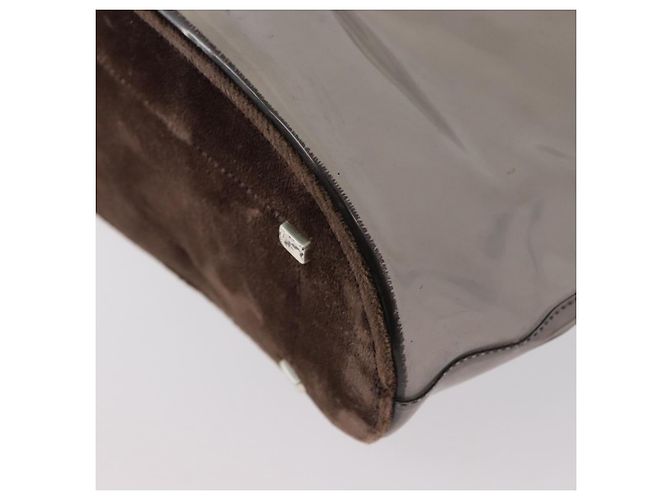 Borsa Tote PRADA Velluto Vinile Marrone Auth 173602 - vista 13