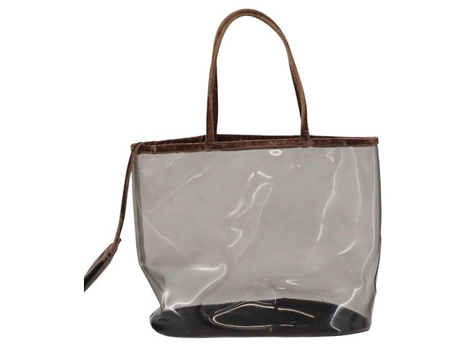Borsa Tote PRADA Velluto Vinile Marrone Auth 173602 - vista 2