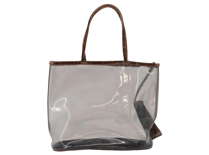 Borsa Tote PRADA Velluto Vinile Marrone Auth 173602 - vista 3