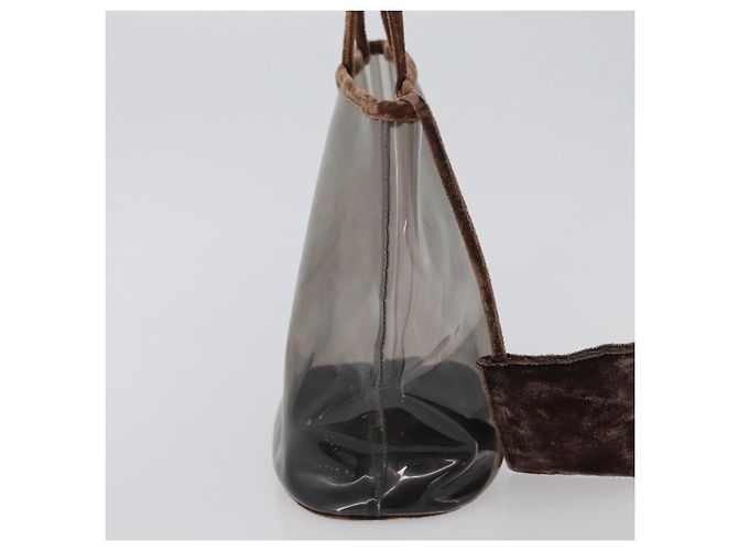 Borsa Tote PRADA Velluto Vinile Marrone Auth 173602 - vista 5