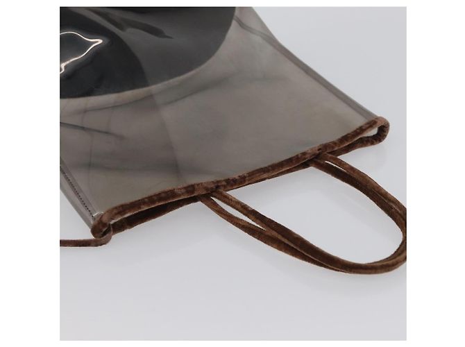 Borsa Tote PRADA Velluto Vinile Marrone Auth 173602 - vista 6
