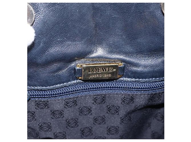 Borsa a Spalla Anagram LOEWE in Pelle Blu Navy e Oro Auth bs33483 D'oro - vista 15