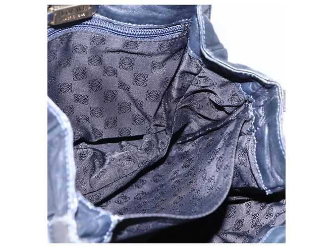 Borsa a Spalla Anagram LOEWE in Pelle Blu Navy e Oro Auth bs33483 D'oro - vista 17