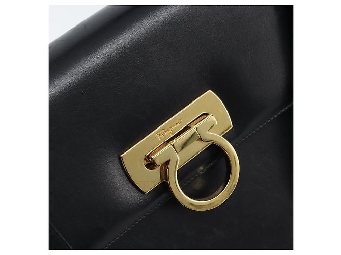 Borsa a mano in pelle Gancini Salvatore Ferragamo 2 in 1 Nero Oro Auth 172790 - vista 16