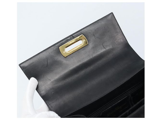 Borsa a mano in pelle Gancini Salvatore Ferragamo 2 in 1 Nero Oro Auth 172790 - vista 17