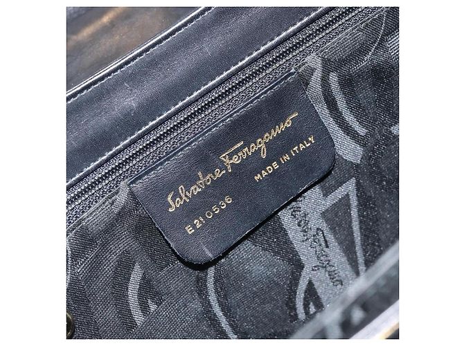 Borsa a mano in pelle Gancini Salvatore Ferragamo 2 in 1 Nero Oro Auth 172790 - vista 18