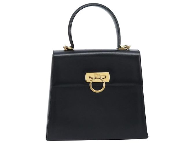 Borsa a mano in pelle Gancini Salvatore Ferragamo 2 in 1 Nero Oro Auth 172790 - vista 2