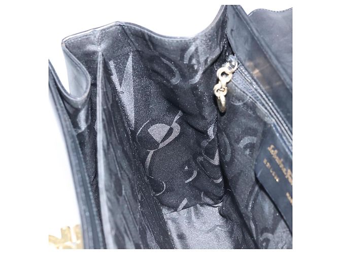 Borsa a mano in pelle Gancini Salvatore Ferragamo 2 in 1 Nero Oro Auth 172790 - vista 21