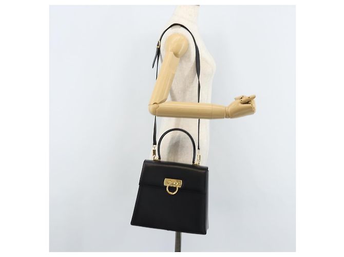 Borsa a mano in pelle Gancini Salvatore Ferragamo 2 in 1 Nero Oro Auth 172790 - vista 25