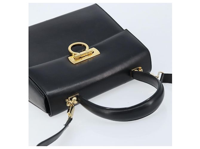 Borsa a mano in pelle Gancini Salvatore Ferragamo 2 in 1 Nero Oro Auth 172790 - vista 6