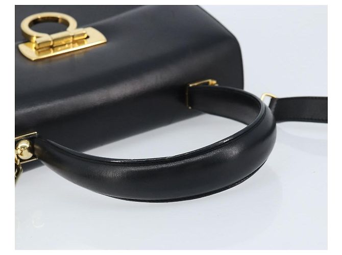Borsa a mano in pelle Gancini Salvatore Ferragamo 2 in 1 Nero Oro Auth 172790 - vista 7