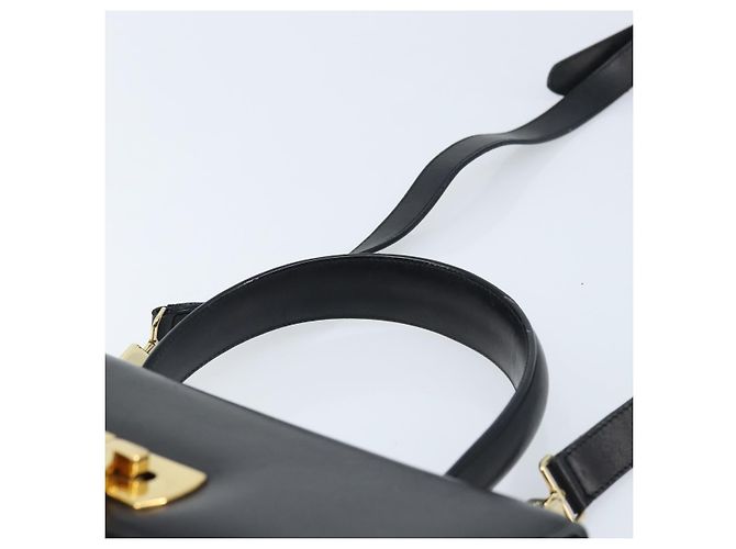 Borsa a mano in pelle Gancini Salvatore Ferragamo 2 in 1 Nero Oro Auth 172790 - vista 8
