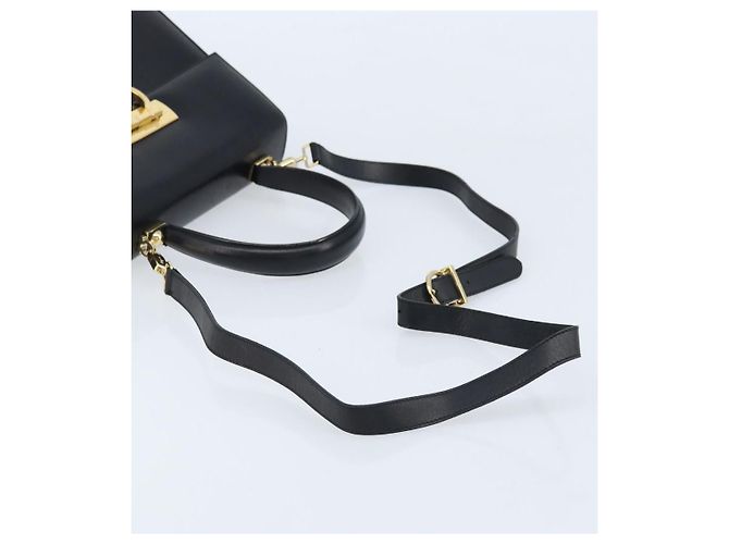 Borsa a mano in pelle Gancini Salvatore Ferragamo 2 in 1 Nero Oro Auth 172790 - vista 9