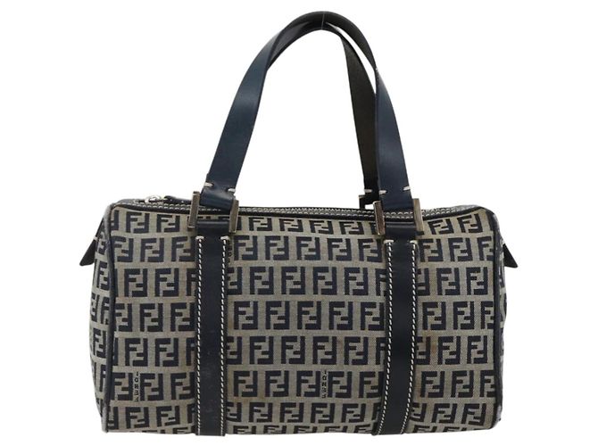 Bolso de mano de lona Zucchino FENDI azul marino plata Auth LNZ205 - vista 2