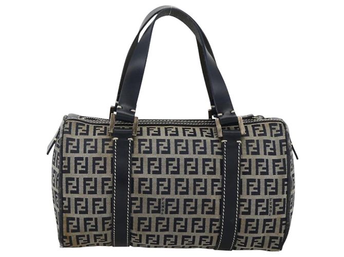 Bolso de mano de lona Zucchino FENDI azul marino plata Auth LNZ205 - vista 3