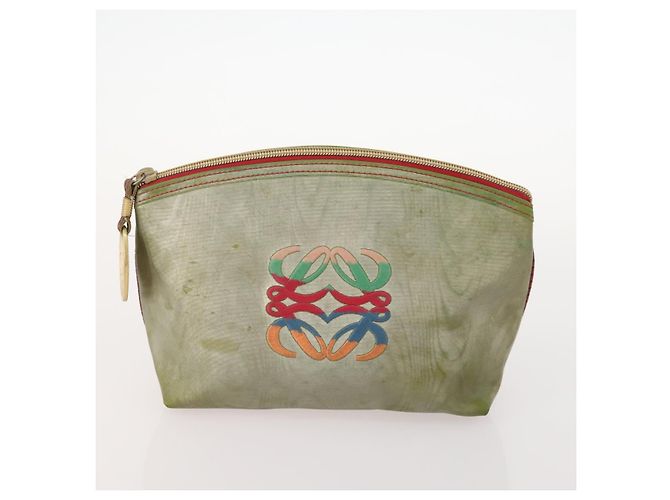 LOEWE Borsa a Mano Anagram Pelle Nylon Camoscio 3 Set Rosso Grigio Verde Auth 173684 Marrone - vista 9