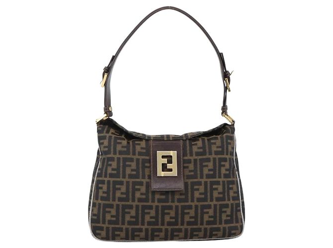 FENDI Zucca Canvas Schultertasche Braun Schwarz Auth 173418 - Ansicht 2
